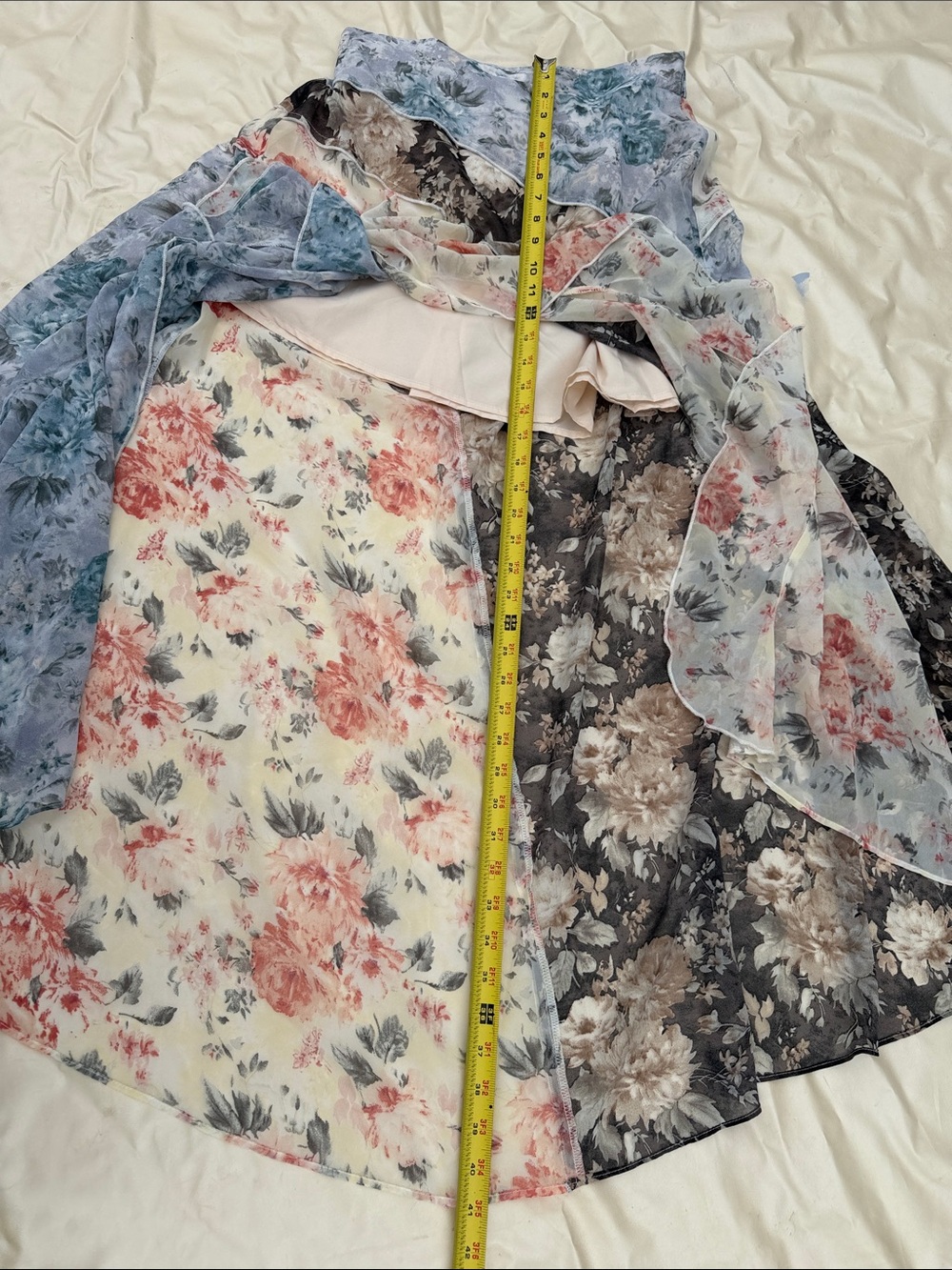 Bohemian Multi-Panel Floral Ruffle Maxi Skirt - Beige / Blue / Brown/Gray Sz M - Picture 8 of 10